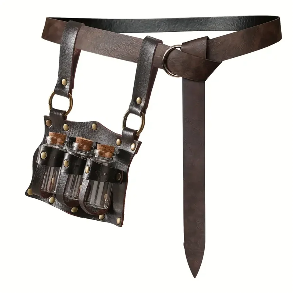 Uyee mittelalter lichen Gürtel Dampf Leder Gürtel Glas magische Flasche Abdeckung Halloween Cosplay Rollenspiel personal isierte Kostüm Requisiten Image