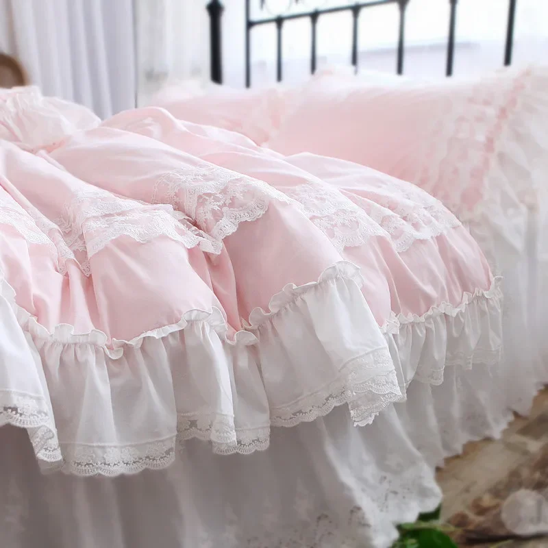Bettbezug, romantisch, elegant, Bettbezug, romantisch, Rüschen, Spitze, Bettbezug, Königin, rosa, Prinzessin, Bettbezug, Bettbezüge aus Baumwolle