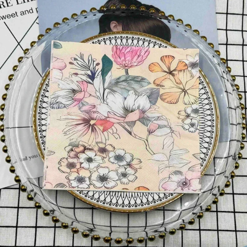 20 stücke hochwertige Blumen druck Servietten Hotel Restaurant Party Einweg Tischdecke Haushalt Holz Paddel Papier Mund tücher Image