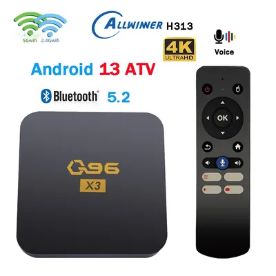 Tv box q96 x3 atv all winner h313 quad core smart tv box android13 4k hd 2gb 8gb bt 5,2 wifi 4g 5g player sprach fernbedienung set top box
