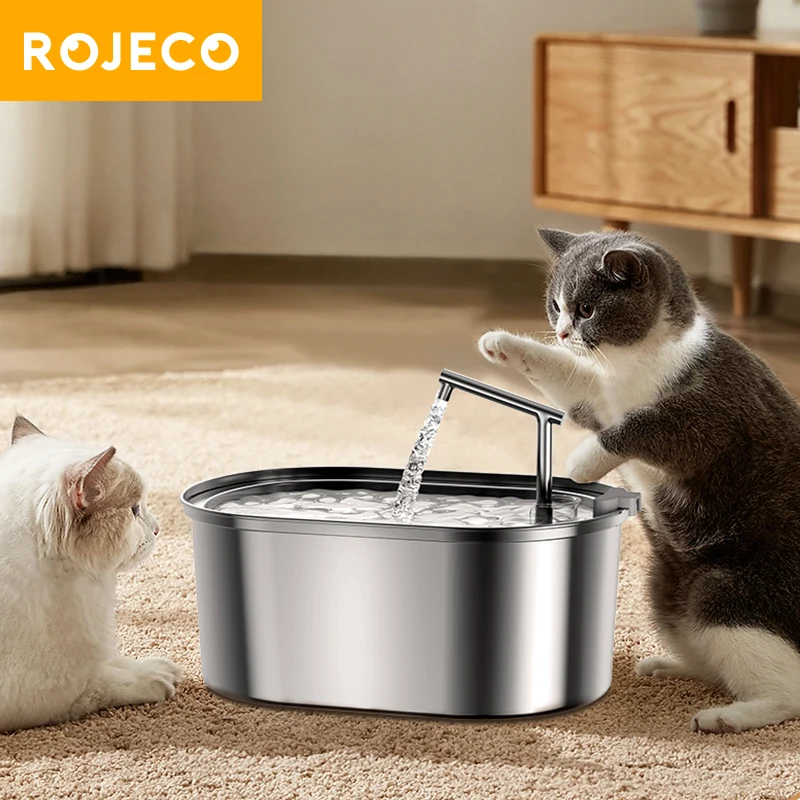 Rojeco Edelstahl Hunde trinker automatischer Haustier Trinkbrunnen Smart Wasserfilter für Hund Katze Trinkschale mit Pumpen filter Image
