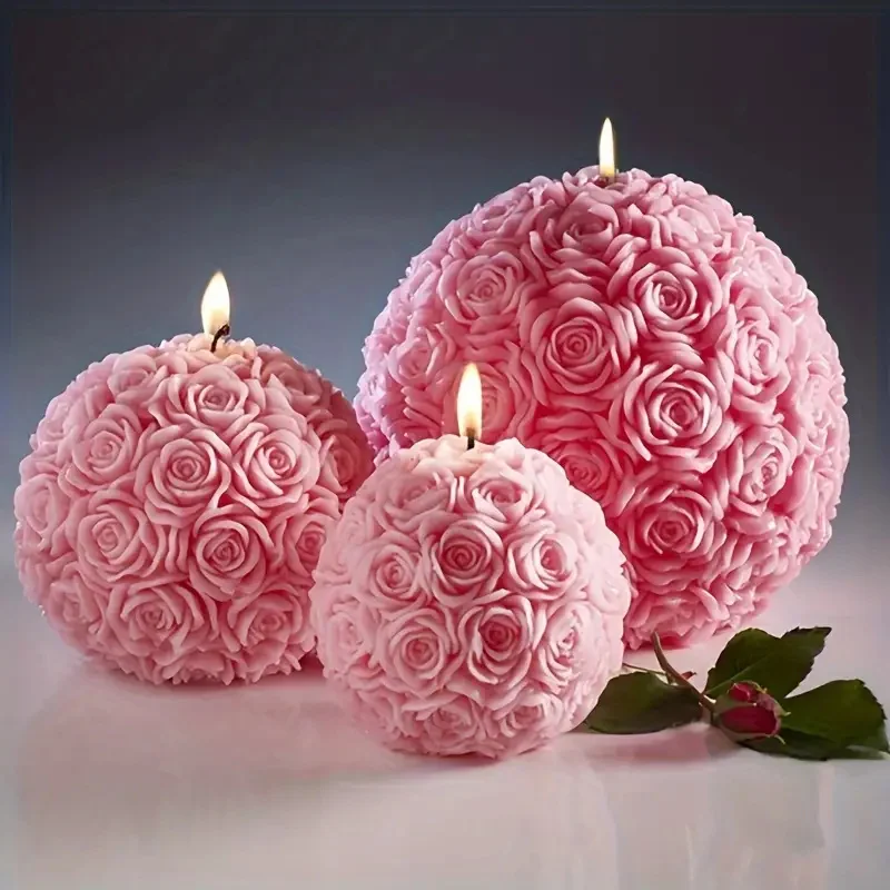 3D Rose Ball Kerze Harz Silikon Form Valentinstag Gussform, kreative elegante Blumen Kerzenhalter geeignet für DIY Dose