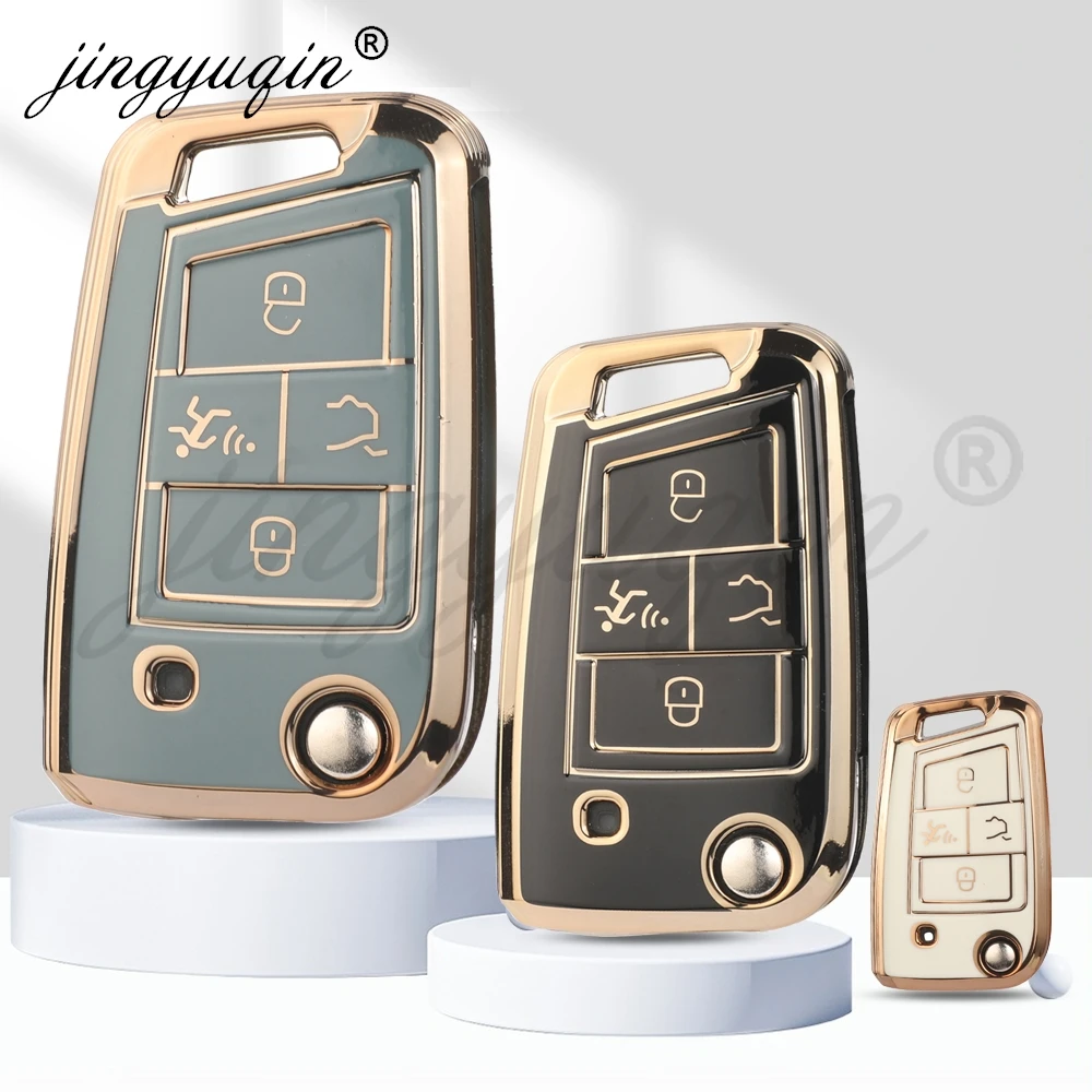 Jingyuqin 4 Tasten TPU Auto Schlüssel Fall Abdeckung Fob Für Volkswagen VW Golf 7 ALLTRACK MK7 Tiguan SEAT Ateca Leon Ibiza Skoda Octavia Image