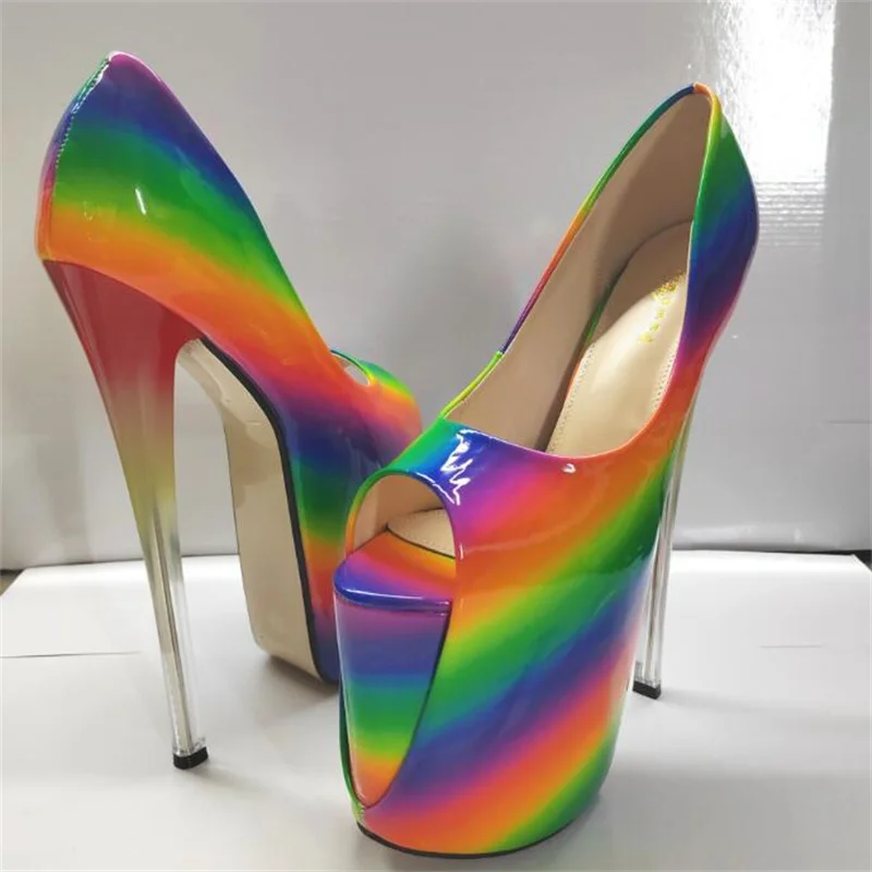 Llxf Cross dresser sexy Stilettos 19cm dünne hochhackige Lack leder Plattformen Schuhe Frau Abend party Peep Toe rosa Pumps