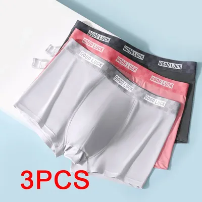 3 teile/satz schnell trocknende Männer Unterhosen Mode plus Größe Höschen dünne Boxer Eis Seide Shorts Herren Unterwäsche Geschenk Luxus Unterwäsche Image