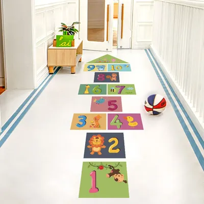 Cartoon Zahlen Hopscotch Spiel Boden Aufkleber Teen Zimmer Wand Aufkleber für Kinderzimmer Junge Mädchen Zimmer Dekoration Boden Aufkleber Image