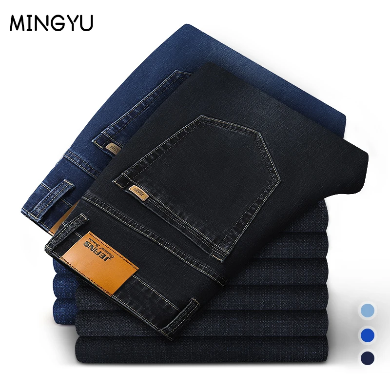Baumwolle Herren Jeans Denim Hosen Marke Klassische Kleidung Overalls Gerade Hosen für Männer Schwarz Oversize Große Größe 35 40 42 44 46 Image