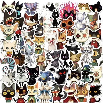 50 stücke Gothic Groteske Katzen Cartoon Graffiti Aufkleber DIY Telefon Gitarre Laptop Notebook Koffer Tasse Wasserdichte Aufkleber Kinder Spielzeug Image