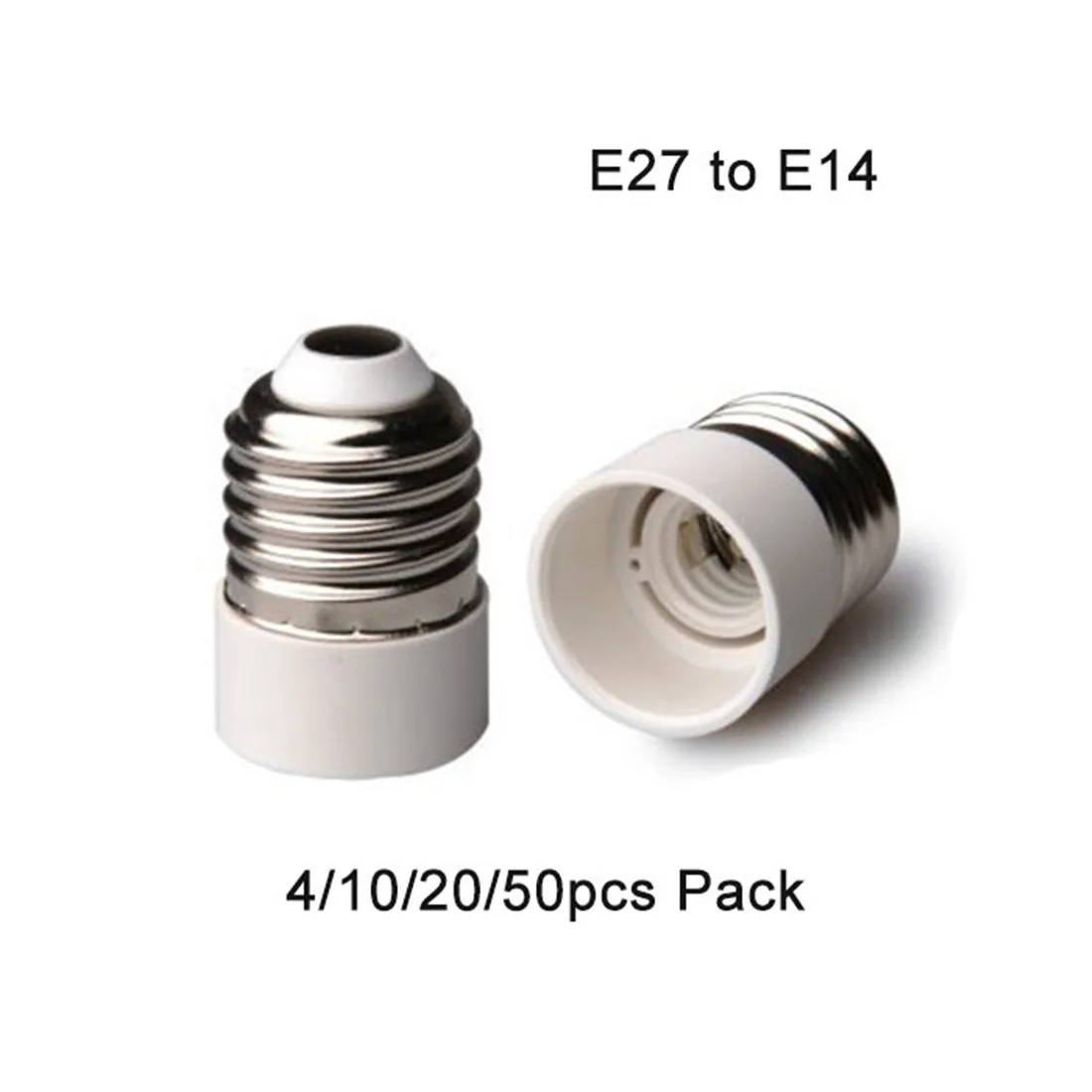 4/10/20/50 Stück Packung weißer E27-zu-E14-Sockel-Adapter, weißer mittlerer E27-zu-Kandelaber, E14-Sockel-Glühbirnen-Konverter, E26-zu-E12-Sockel