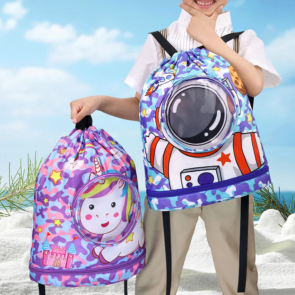 Kinder Cartoon Badet asche wasserdicht für Kinder Frauen nasse trockene Kleidung mit Schuh brille Aufbewahrung tasche Pool Sport rucksack