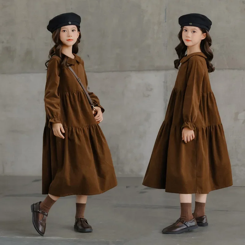 Neue Cord Kleid Teen Mädchen Herbst Winter Kleidung Midi Flare Mädchen Kleider Kinder Mädchen Kleidung Vestidos 6 Bis 16 Jahre Image