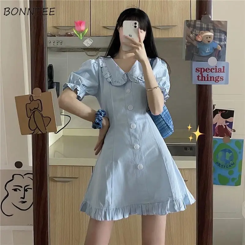 Puff ärmel Kleider Frauen peter pan Kragen Mini a-line süß sexy französischen Stil Design klassische kawaii retro adrette junge vestidos