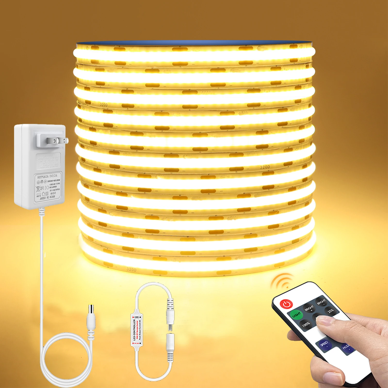 1-10M 24V COB LED-Streifen Dimmbar mit RF-Fernbedienung 320LEDs/M Band DIY TV-Spiegel-Hintergrundbeleuchtung Küchen- und Raumdekoration Beleuchtung