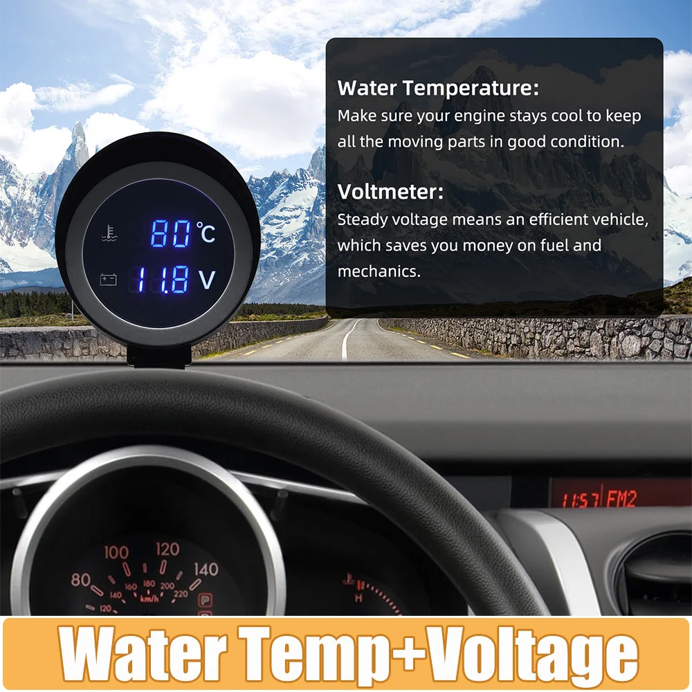 Auto LED Digital 2 in 1 LKW Wassertemperaturanzeige Temperatursensor Temperatura Moto + Voltmeter Volt Spannungsmesser 12V 24V Spannung Image