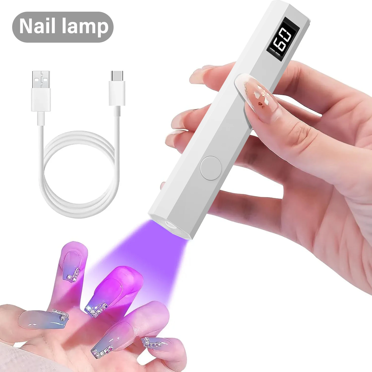 YIKOOLIN Wiederaufladbare Handgehaltene UV-LED-Nagellampe 3W Tragbarer Mini-Gellacktrockner mit 2 Timer-Einstellungen USB-Aufladung Maniküre-Werkzeug Image