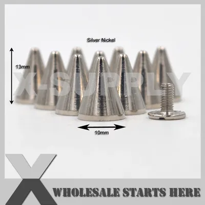 (10x13mm) Kegel Silber Geschraubt Zurück Spike Stud/Messing Material, verwendet für Leder Handwerk,