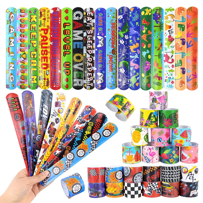 10 stücke Cartoon Einhorn Dinosaurier Klatschen Kreis Fußball Meerjungfrau Slap Armbänder Für Kinder Geburtstag Party Favors Geschenke Füllstoffe Preise Image