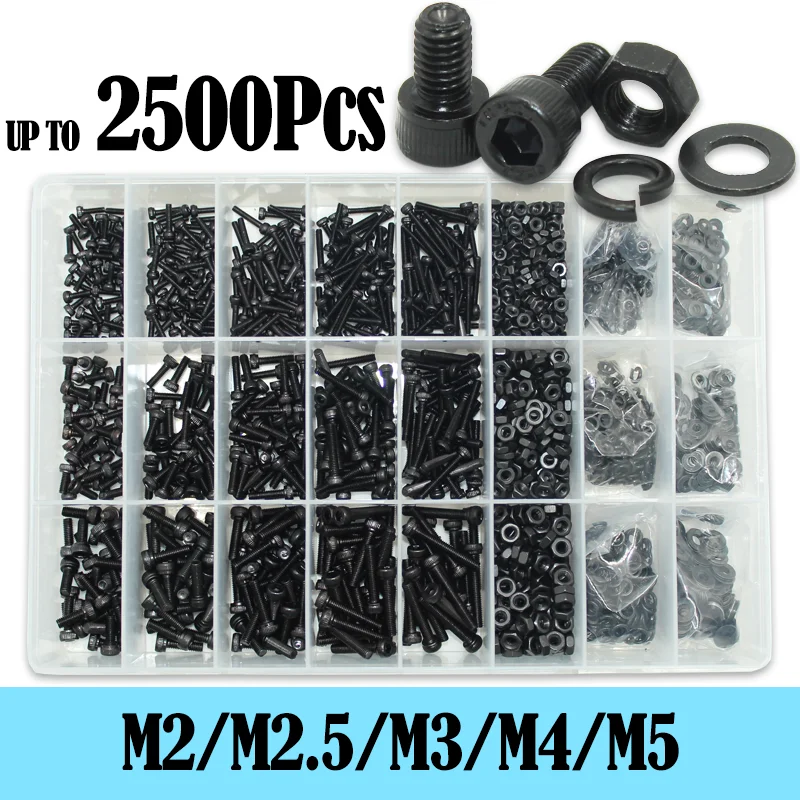 2500 bis 400 schwarzes Innensechskantschrauben-Set M2 M2,5 M3 M4 M5 M6 DIN912 12,9 Innensechskantmutter Stahl-Halbrundkopf-Innensechskantschrauben Image