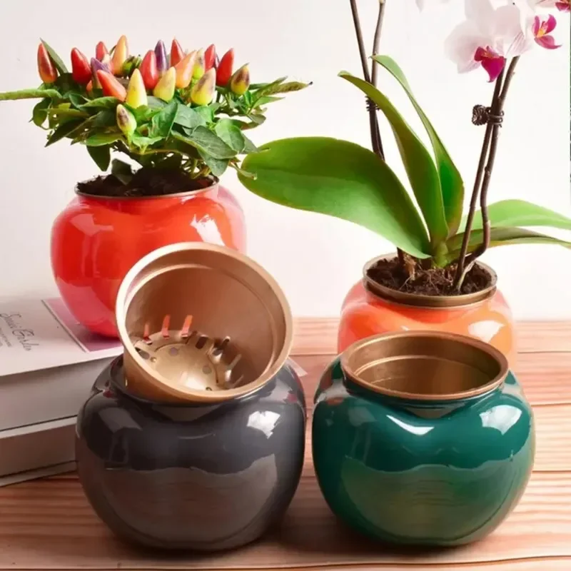 Hydro po nische Pflanzen Topf selbst bewässernde Blumentopf Indoor Mini Sukkulenten Pflanzer Tischplatte Vase selbst bewässernde Home Office Bonsai Dekor Image
