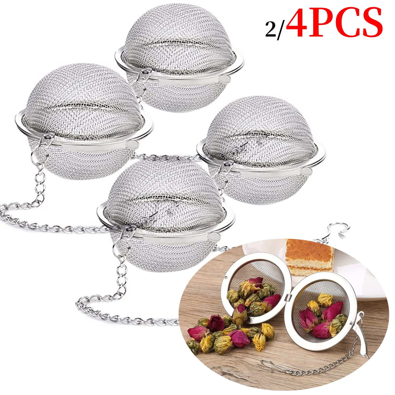 2/4PC Edelstahl Tee Ball Mesh Infuser Siebe Tee Filter Intervall Diffusor Tee Ball Lose Blatt Tee sieb Küche Werkzeug Image