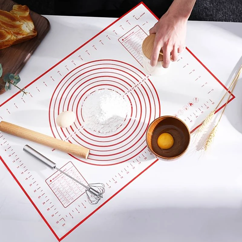 Silikon-Backmatte mit Maßangaben, 16x24 Zoll Große Antihaft- und Rutschfeste Backmatte zum Ausrollen von Teig, für Pizza, Tortenboden und Fondant Image
