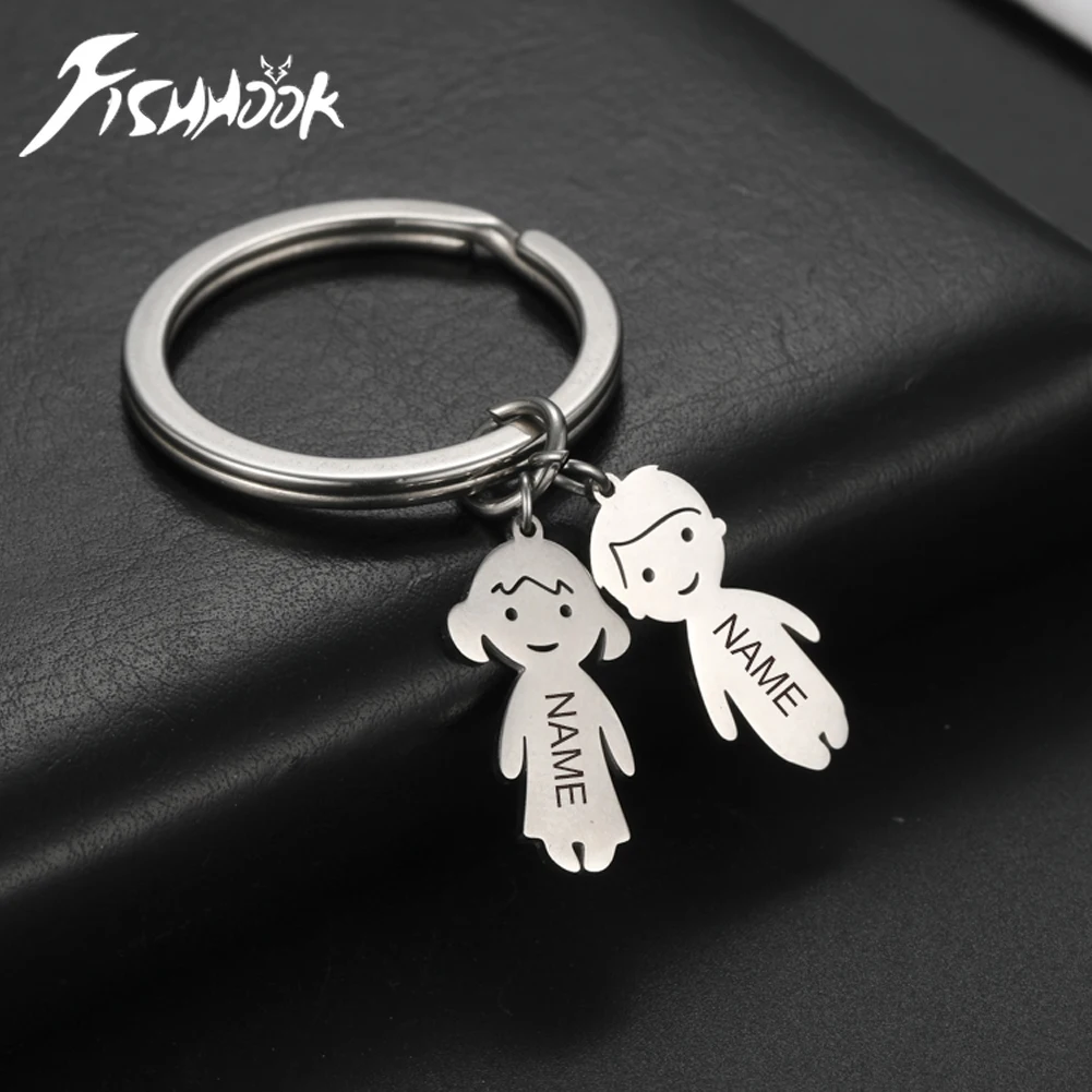 Personalisierter Schlüsselanhänger mit individuellem Namen, Junge, Mädchen, Schlüsselanhänger, Familie, Mutter, Kind, Kind, Geschenk für Frau, Männer, Paar, Edelstahl-Schmuck Image