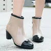 Regen Stiefel Luxus Designer Frauen Chunky Heels Gummi Schuhe Wasserdichte PVC Garten Arbeit Galoschen Ankle Boot Rainshoes Footwear2023