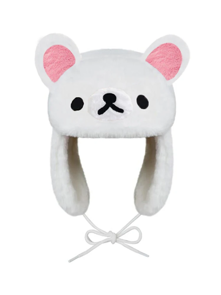 Mode Winter Warm Bär Plüsch Uschanka Weiß Hut Kawaii Nette Winter Hut Für Frauen Mädchen Jungen Kinder Cartoon Anime Kappe Image