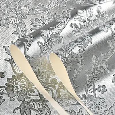 Luxus Silber Damaskus Tapete Rolle Schlafzimmer Wohnzimmer Damast Tapete reflektierende Ktv Tapeten Goldfolie Papel de Parede Image
