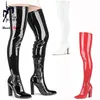 Sexy Oberschenkel Stiefel Frauen 10CM Chunky Heels Über Das Knie Lange Stiefel Elastische Leder Große Größe Frau Schuhe Nachtclub schuhe Schwarz