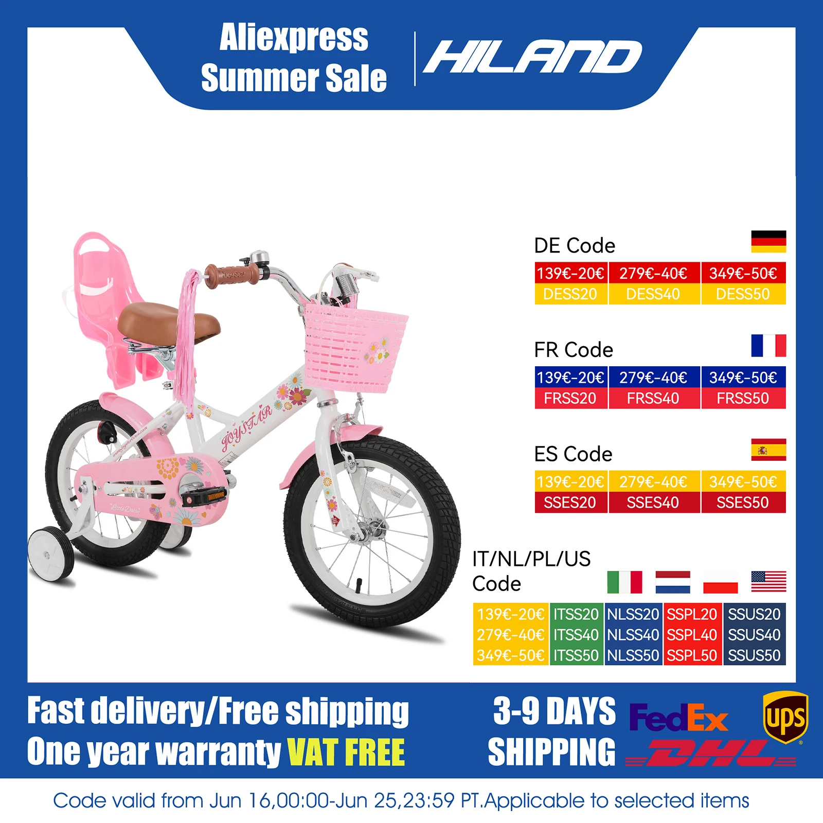 JOYSTAR Little Daisy Kinderfahrrad für Mädchen im Alter von 2–7 Jahren, Fahrräder mit Puppenfahrradsitz und Luftschlangen, Fahrräder mit Flagge und Nummernschild Image