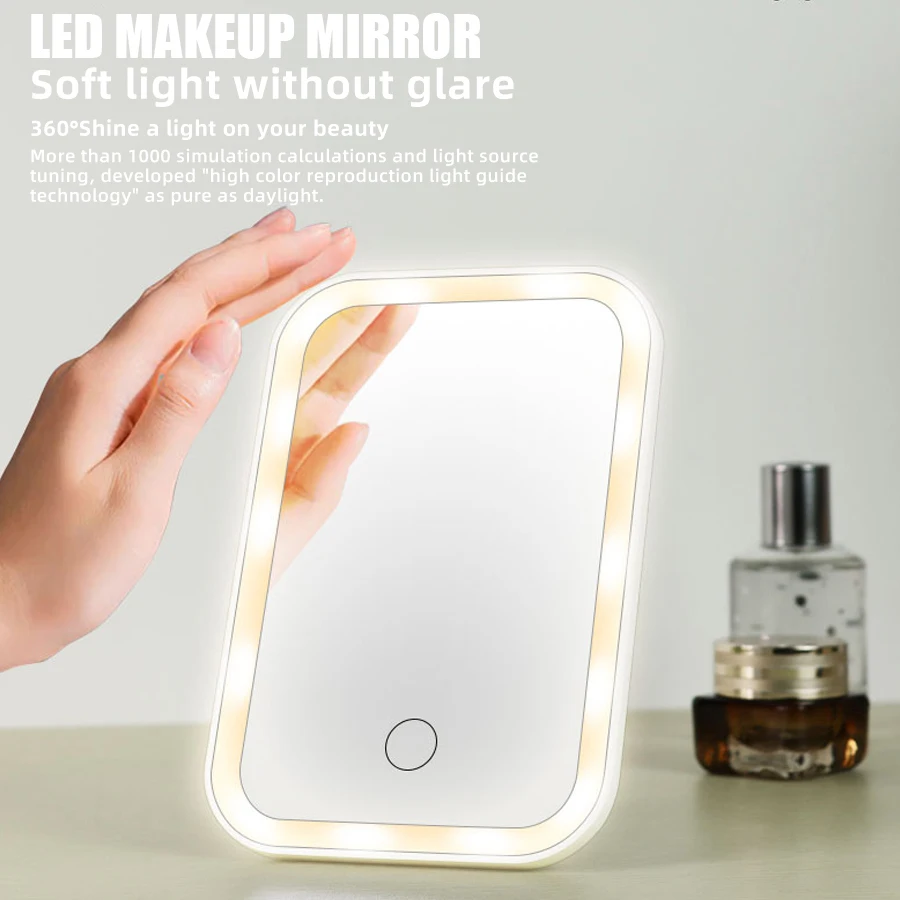 LED-Make-up-Spiegel, Kosmetikspiegel mit Ständer, dimmbar, 3-farbiges Licht, Fülllicht für Schlafzimmer, Schreibtisch, Reisen, tragbarer Kosmetikspiegel