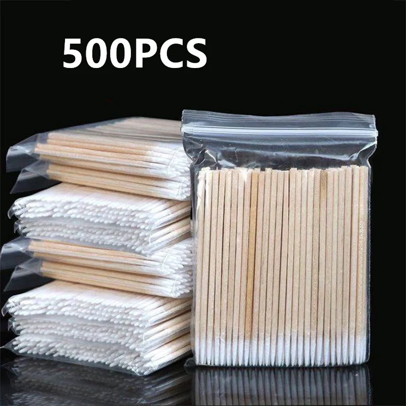 100/200/500 stücke Einweg-Ultra-Small-Double-End-Holz-Wattes täbchen fussel freie Mikro bürsten Wimpern verlängerung kleber zum Entfernen von Werkzeugen Image