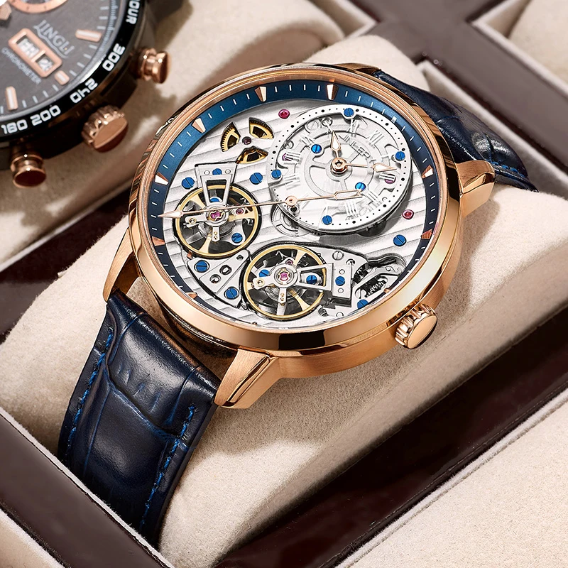 JINLERY Luxus Doppel Tourbillon Uhr Automatische Mechanische Uhr Männer Mode 2021 Neue männer Uhren Uhren Männlichen montre homme Image