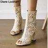 2025 neue Sommer Spitze Stiefel Frauen Stiefel Weiß Dicke High Heels Schuhe Weibliche Peep Toe Kreuz Gebunden Schuhe Damen Plus größe 33-43