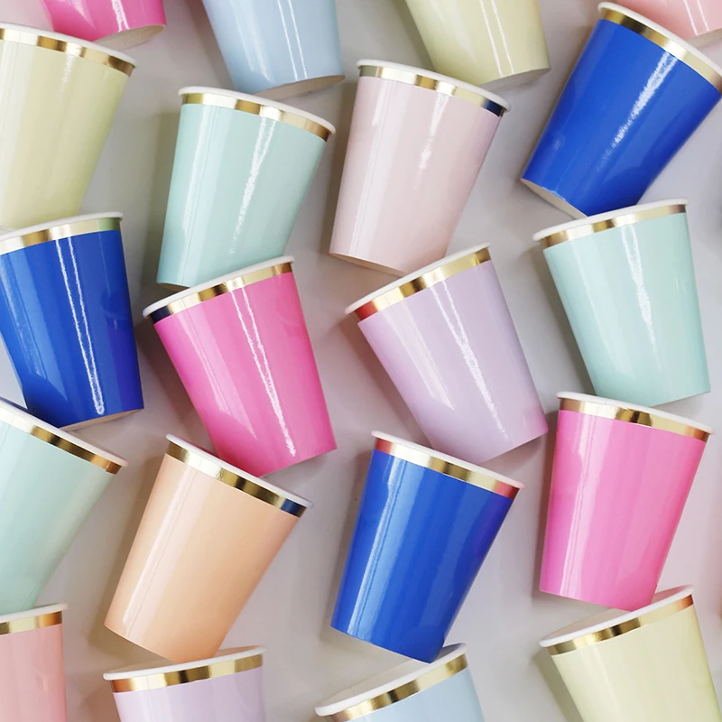 8 stücke vergoldete Pappbecher für Geburtstags essen Kinder begünstigt Hochzeits dekoration Einweg geschirr Party Geburtstag Dekor liefert Image