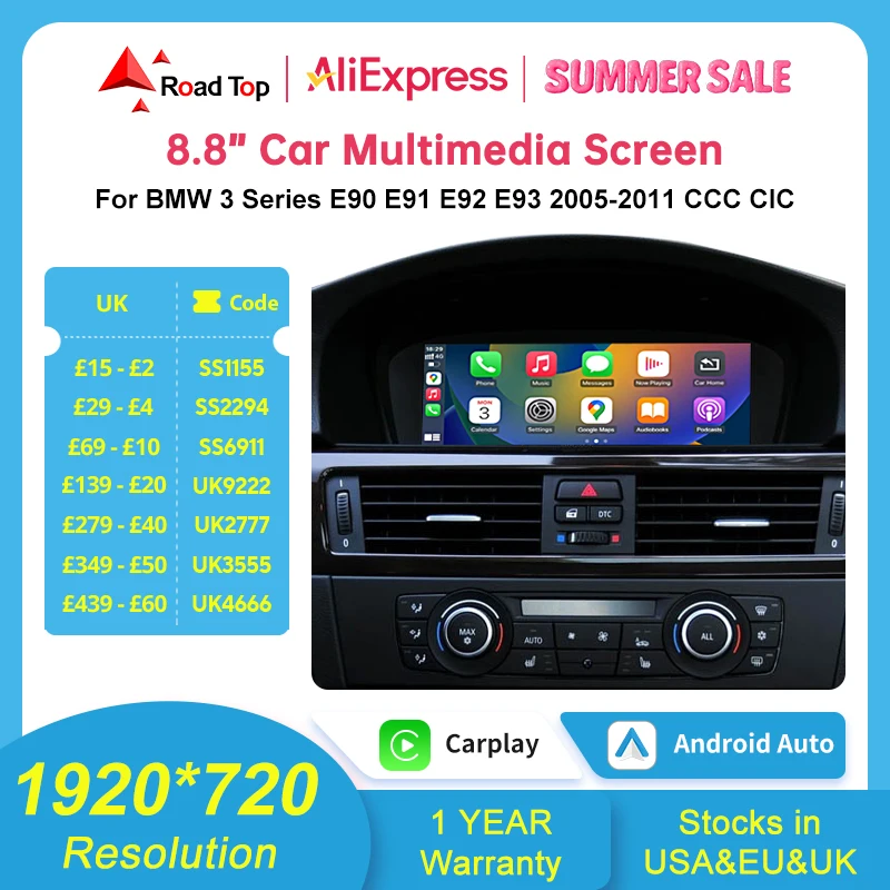 8,8'' Kabelloses CarPlay Android Auto für BMW Serie 3 5 E60 E61 E90 E91 E92 E93 CCC CIC System Multimedia-Displaybildschirm Image