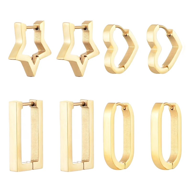 Mode Edelstahl Creolen für Frauen Männer Herz Stern oval Rechteck rundes Dreieck Gold Farbe Punk Hip Hop Schmuck