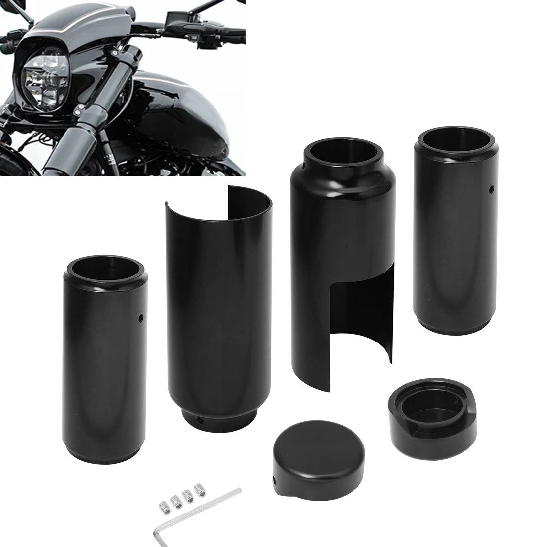 Motorrad Aluminium Schwarz Gabel Abdeckung Set Rohr Kappe Kit Für Harley Softail Breakout FXBR FXBRS 2018-2022 2020 2019 Image