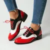 Gemischte Farbe grün weiß rot Büro Dame Brogues britischen Stil Designer Luxus Frauen Derby Low Heels Wohnungen Schuhe große Größe 47 48