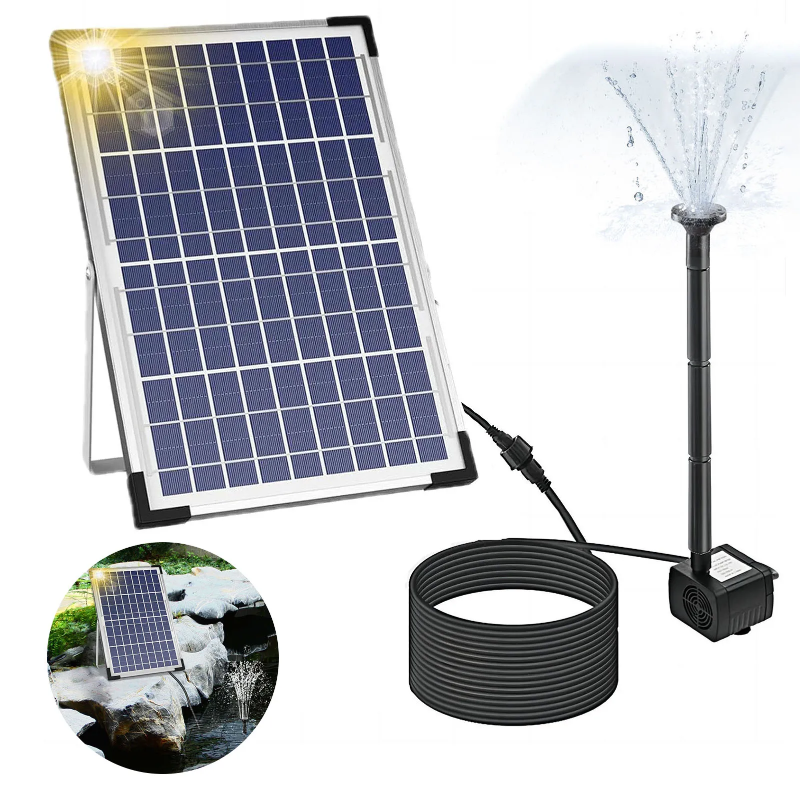 10 W Solar-Brunnenpumpe mit großem Solarpanel, 3 Düsen max. für Vogelbad, Aquarium, kleiner Teich, Gartendekoration, Wasserpumpe
