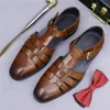 Luxus 2024 Sommer Voll narben leder Herren Sandalen atmungsaktives Design Outdoor Strand Freizeit schuhe plus Größe 38-46