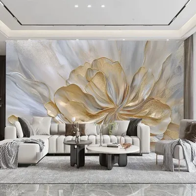 Benutzerdefinierte große moderne einfache 3D goldene Blumen Kunst Wandbild Tapete für Schlafzimmer Wohnzimmer TV Wand Vliespapier Fresko Image