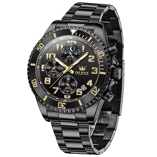 neue Olevs Ole Trend Mode Herrenuhren Kalender leuchtender Chronograph Mondphase drei Zeiger Multifunktions-Quarzuhr wasserdichte Sport-Herrenarmbanduhr Image