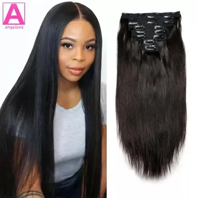 Clip In Hair Extensions Human Hair Brazilian Straight Clip In Natural Black Color Clip Ins Remy Hair