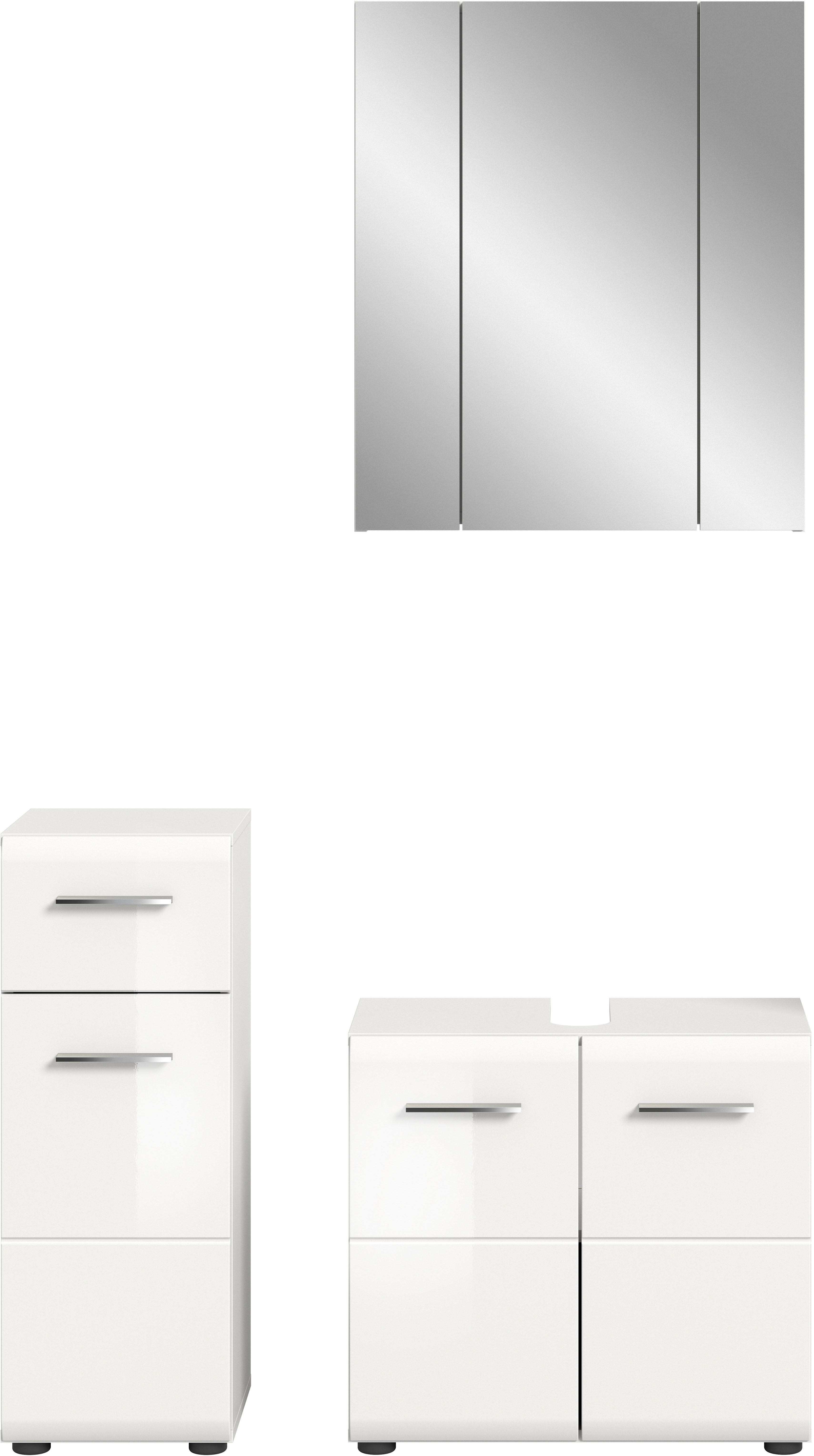 Badmöbel-Set INOSIGN "FLORENZ, TOPSELLER, 3-teilige Badkombination, hochwertige MDF-Front", weiß (weiß, weiß hochglanz), B:105cm H:185cm T:32cm, Holzwerkstoff, MDF, Kastenmöbel-Sets, Badmöbel-Set, Bad-Kombination, Bad-Möbel, Badezimmer, Kombination,...