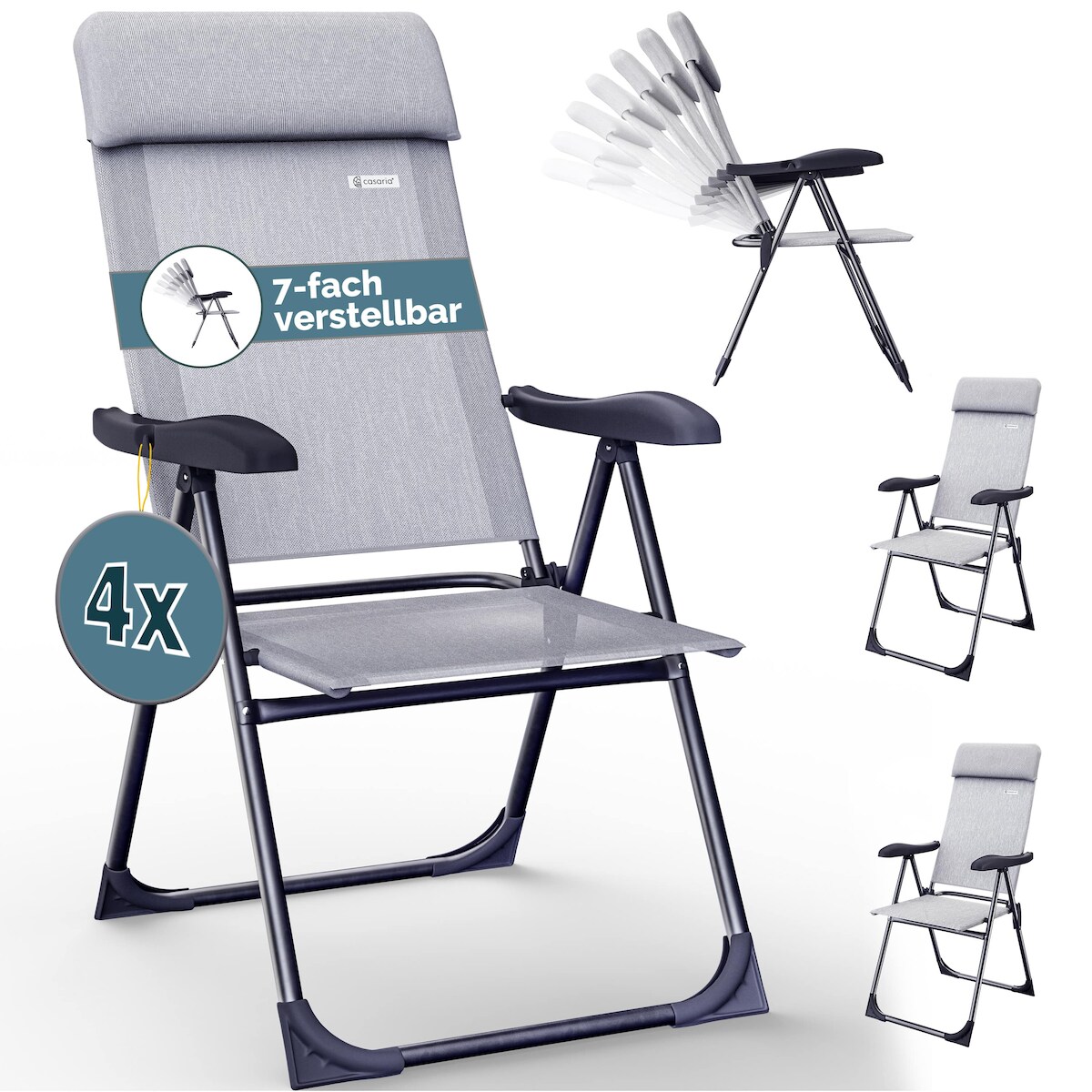 Casaria Gartenstühle 4er Set Grau Melange Klappbar 7-fach Verstellbar Image