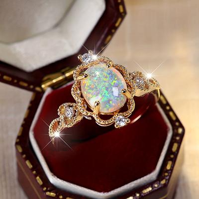 TEMU Royal Style Promise Ring Inlaid Opal Symbol Of Beauty And Nobility Engagement/ Wedding Ring Dupes Luxury Jewelry Gift For Her Image
