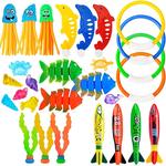 Jouets de piscine de plongée pour enfants âgés de 4 à 12 ans, 28 pièces, jouets de piscine sous-marine pour enfants, jouets aquatiques pour cadeaux de fête à la piscine, jouets de plongée d'été