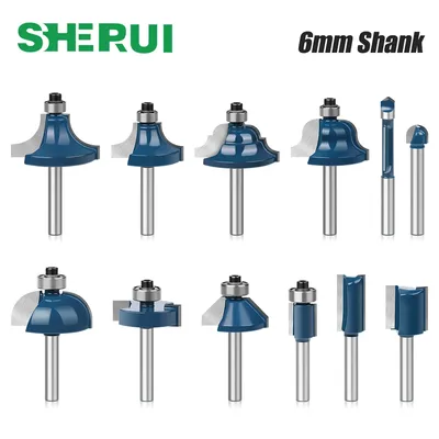 6mm Shank Router Bits Set Straight T Bit Flush Trimming Cleaning Round Corner Cove Box Bits Woodworking Milling Cutters
